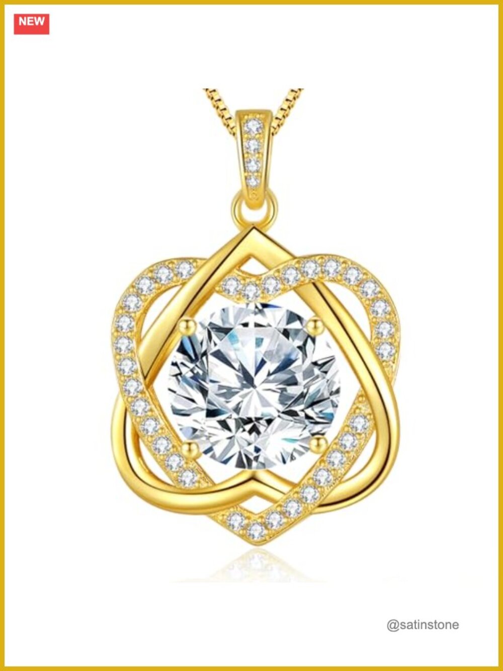 5 Carat Moissanite Double Heart Pendant Necklace 925 Sterling Silver 18k Gold